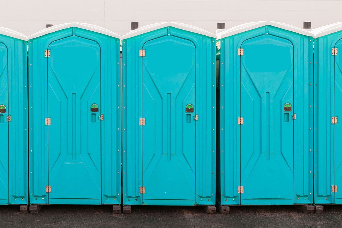 Industrial portable restroom units at a plant in San Angelo, Texas