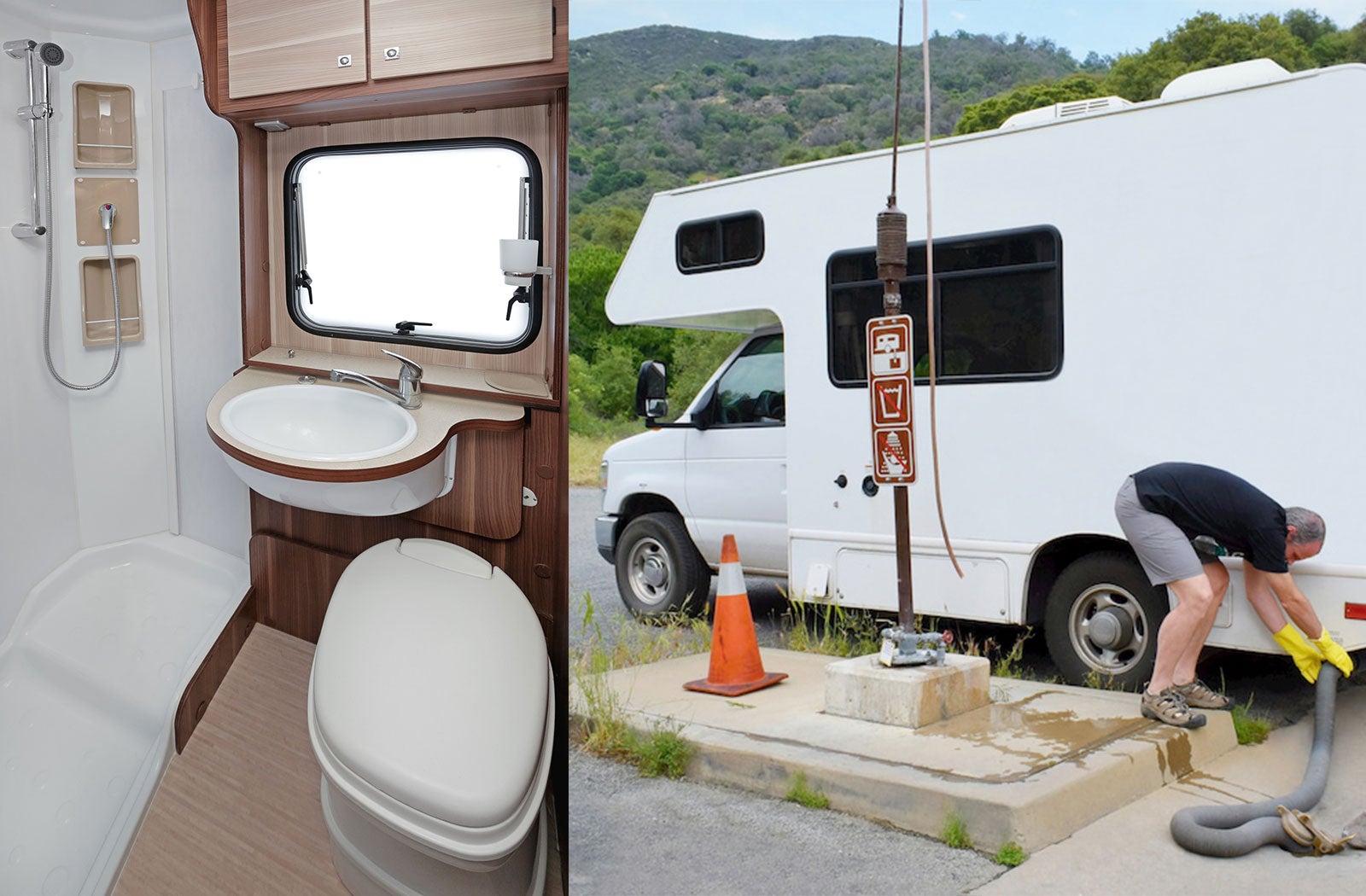 Portable RV/camper toilet and holding tank setup in San Angelo, Texas