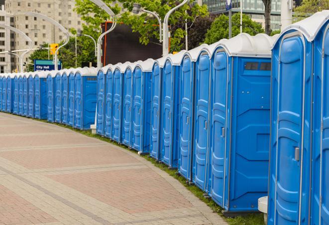 Seasonal porta potty units set up at a San Angelo, Texas venue